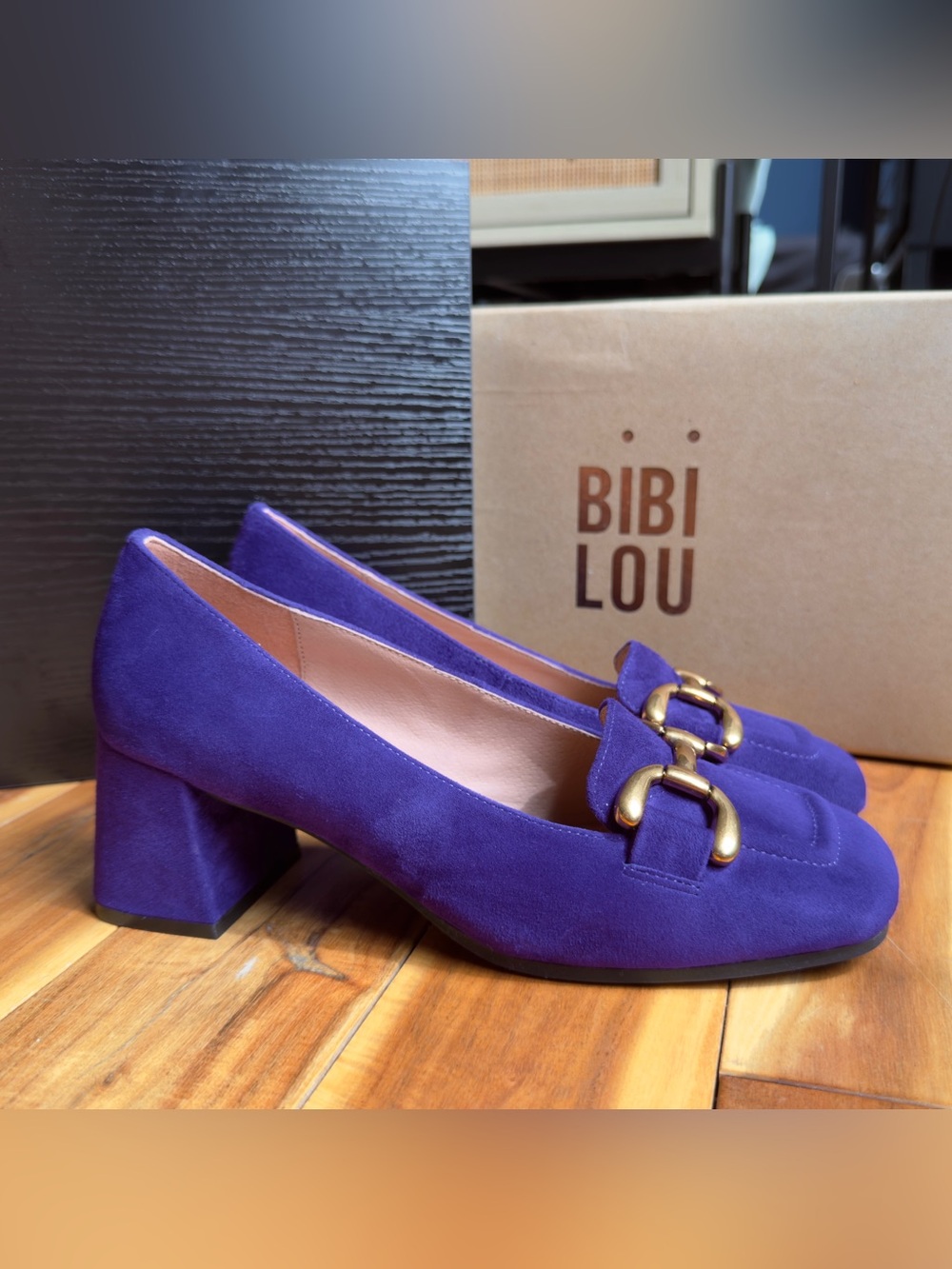 *Brand new* Bibi Lou gorgeous purple leather loafers block heels sz 37 / 6.5